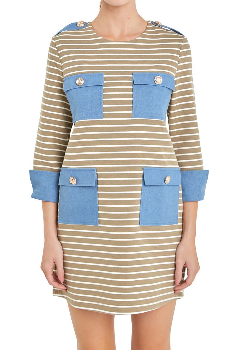 Stripe Pocket Cotton Blend Minidress, Alternate, color, TAUPE MULTI