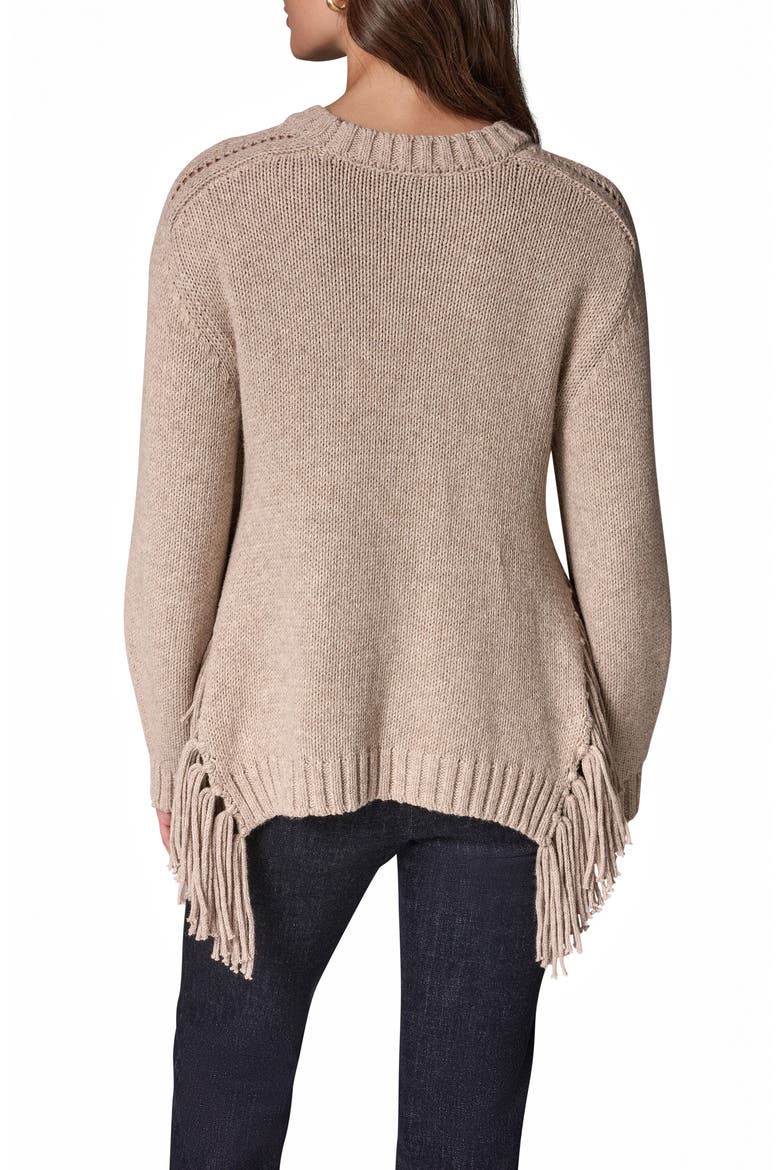 Fringe Detail Crewneck Sweater, Alternate, color, LATTE HEATHER