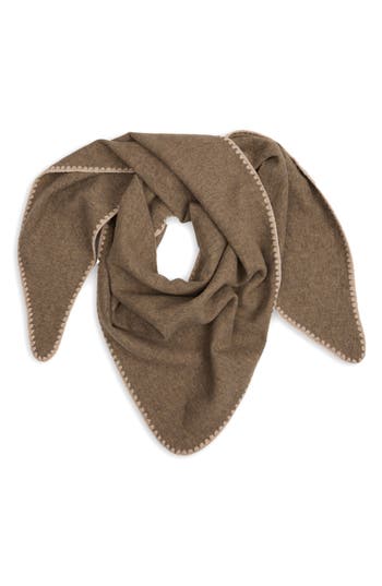 Saachi Triangle Knit Trim Shawl In Brown