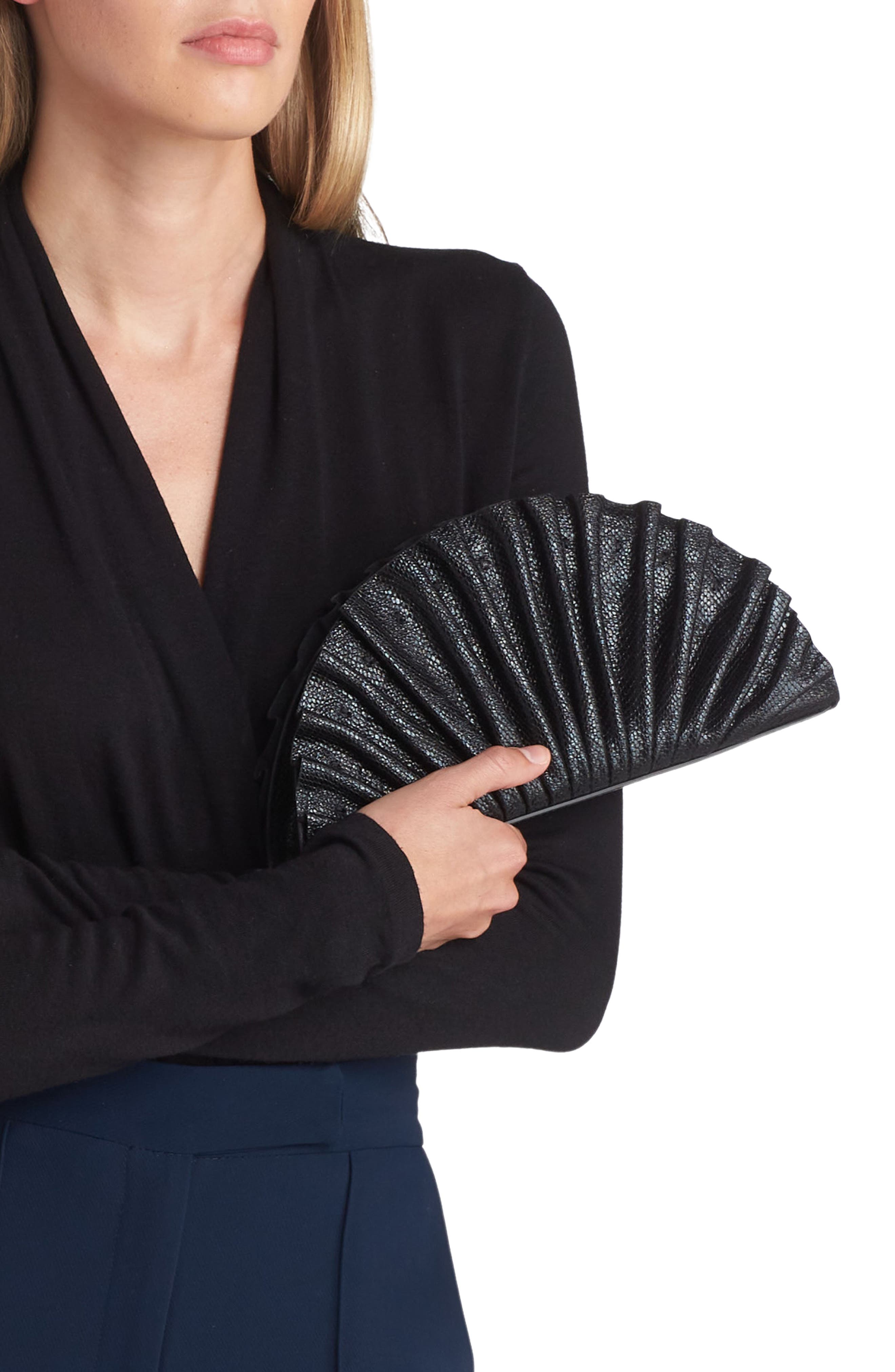 Cult Gaia Nala Mini Leather Fan Clutch, Alternate, color, 