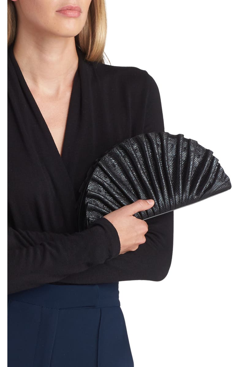 Cult Gaia Nala Mini Leather Fan Clutch, Alternate, color,