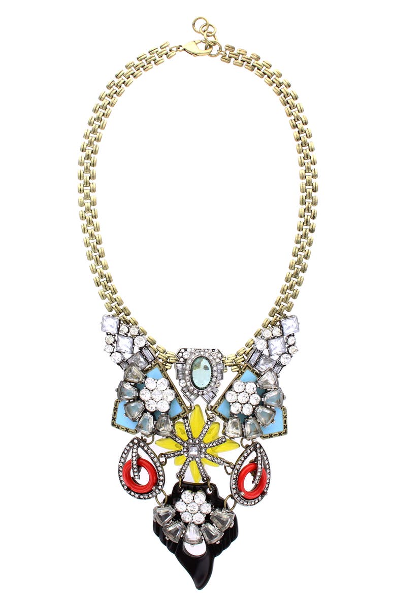 OLIVIA WELLES Catalina Cluster Bib Necklace, Alternate, color, Burnished Gold / Multi