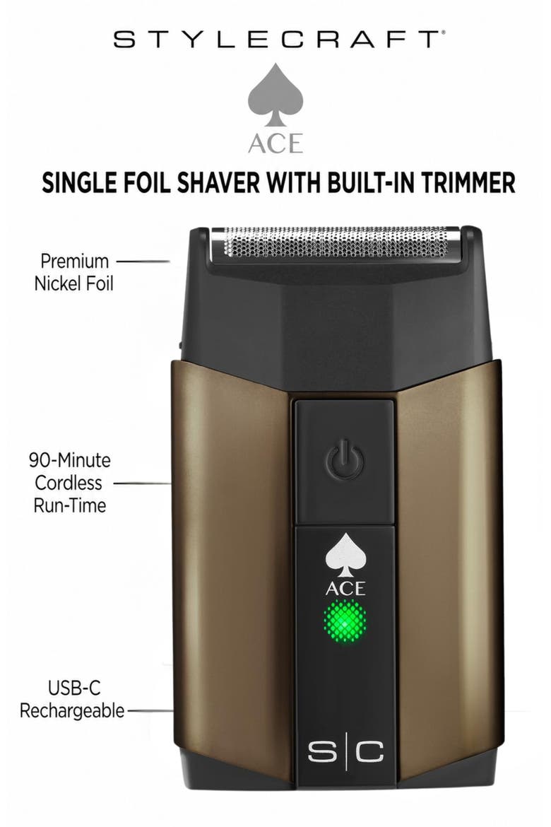 Ace Cordless Single Foil Shaver with Trimmer, Alternate, color, Gunmetal