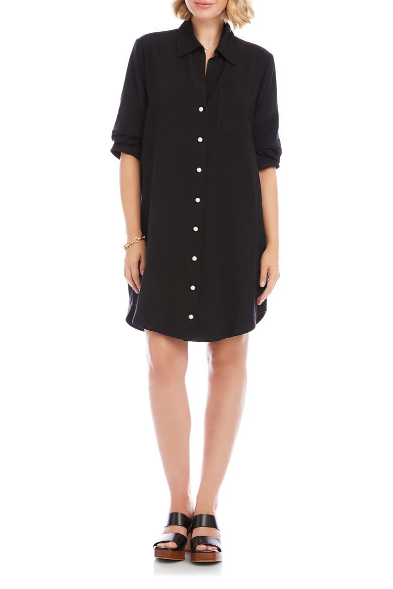 Ruched Sleeve Shirtdress, Main, color, BLACK