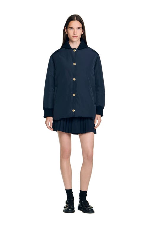 Sandro Puffer Jacket With Teddy Collar In Blue