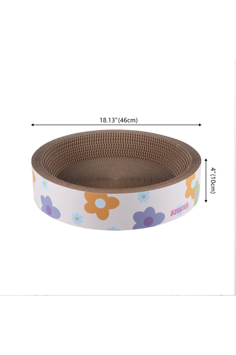 Daisy 18.13" Modern Cardboard Bowl Cat Scratcher with Catnip, Alternate, color, White/Multi