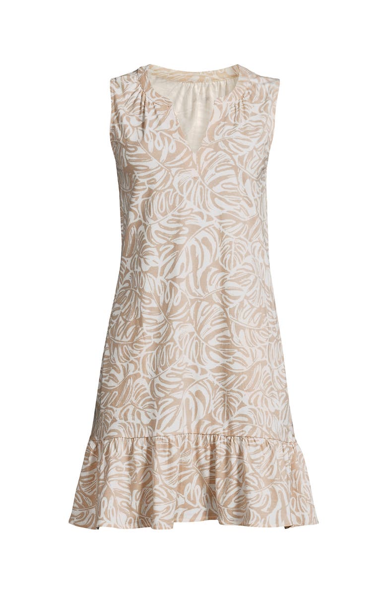 Lands' End Sleeveless Cotton Jersey Notch Neck Flounce Dress, Alternate, color,