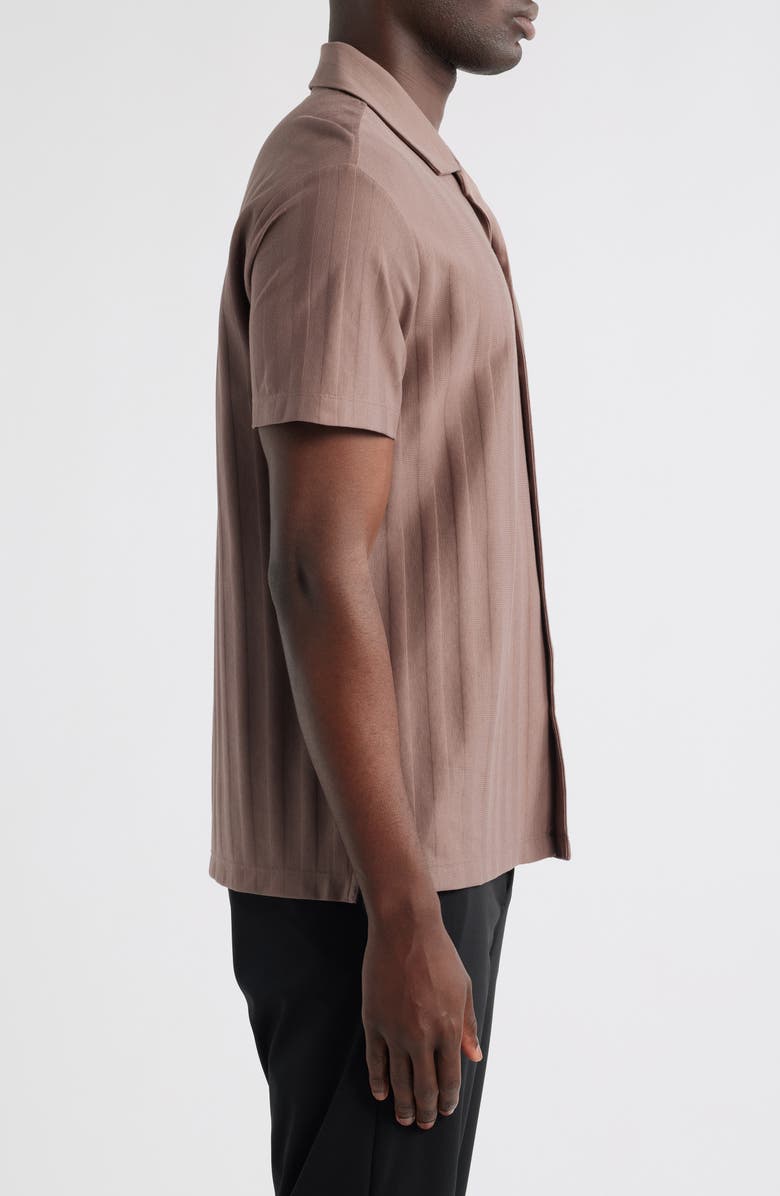 Reiss Sampson Textured Stripe Camp Shirt, Alternate, color, Taupe Brown