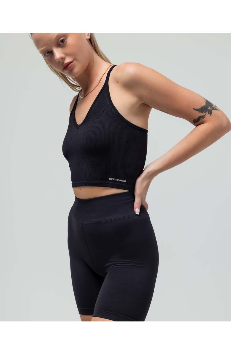 Reformer The Crop Racerback V-Neck Tank Top, Alternate, color, Black
