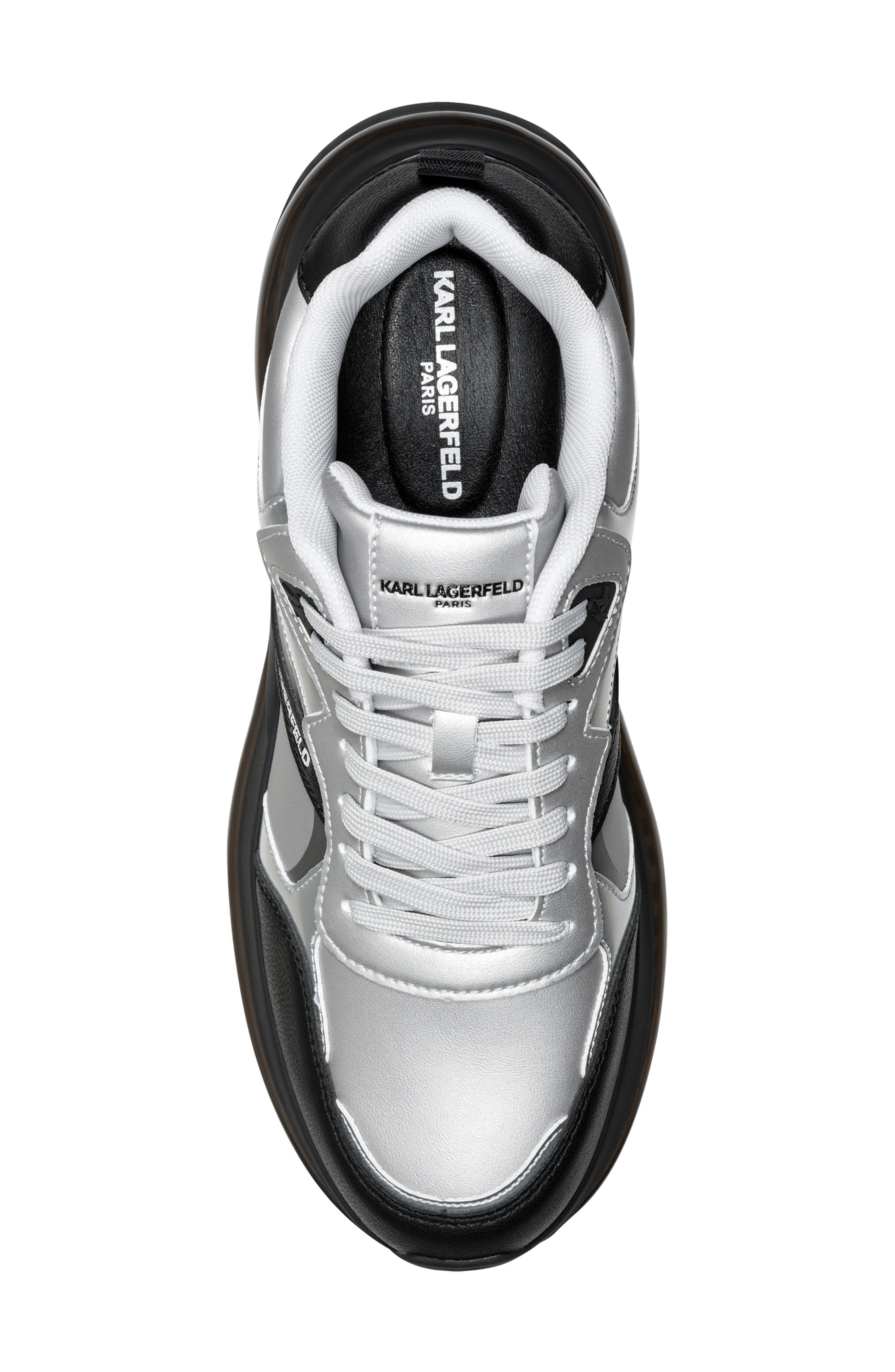 KARL LAGERFELD PARIS Nino Mixed Media Sneaker, Alternate, color, Silver