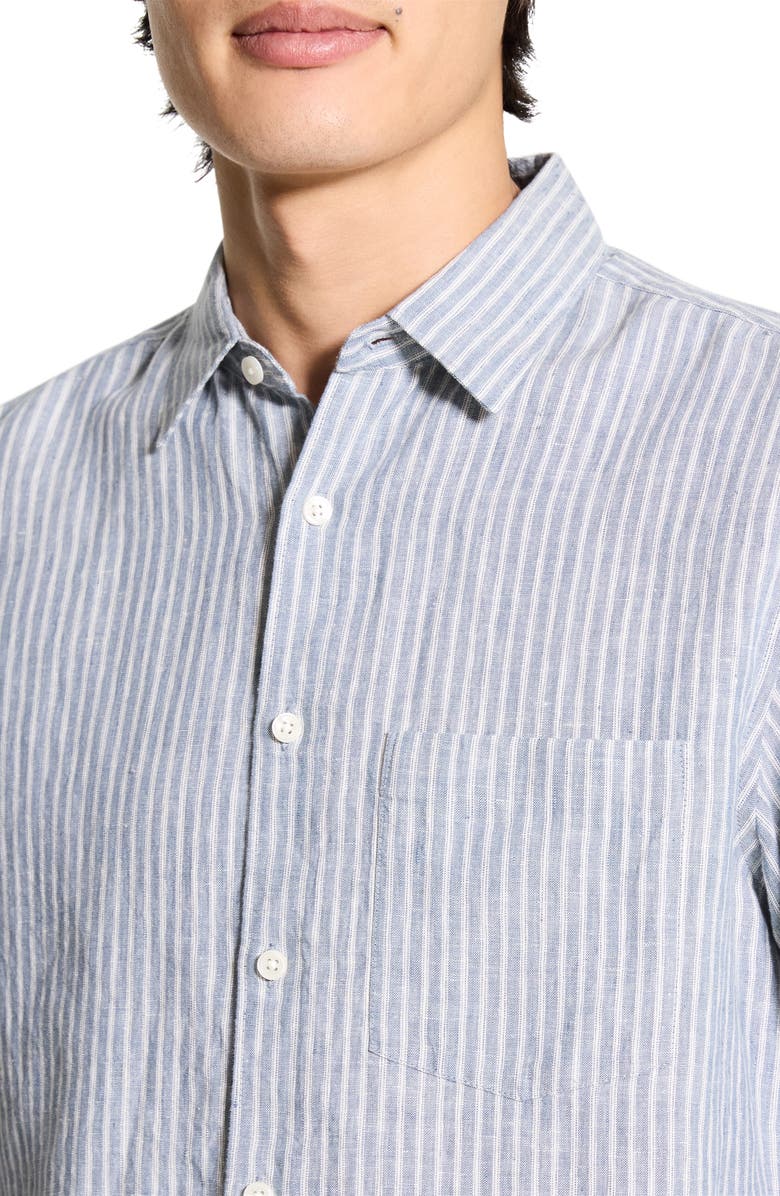 Theory Irving Slub Linen Button-Up Shirt, Alternate, color, Dark Rainstorm/ Eggshell