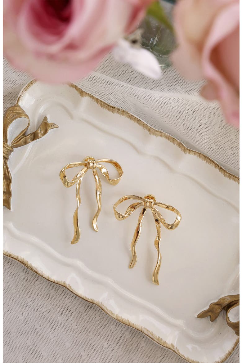 Organic Bow Earrings, Alternate, color, GOLD