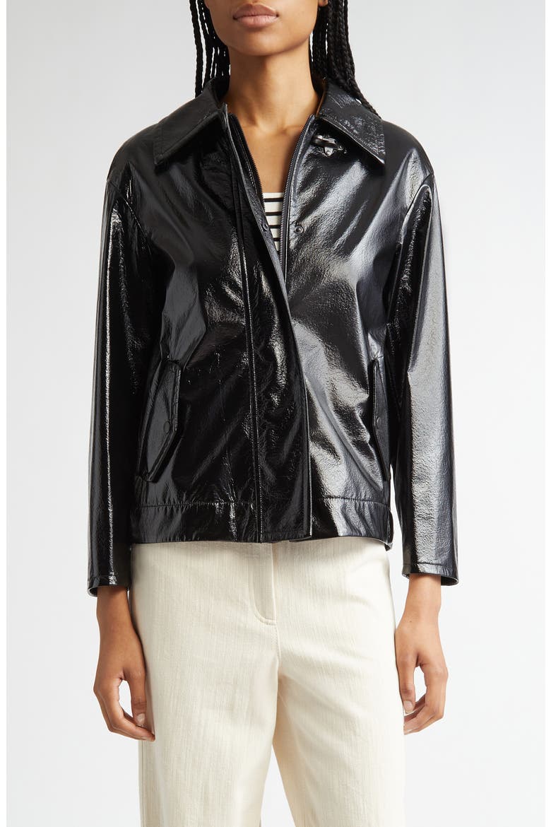 Lacquered Faux Leather Jacket, Main, color, BLACK