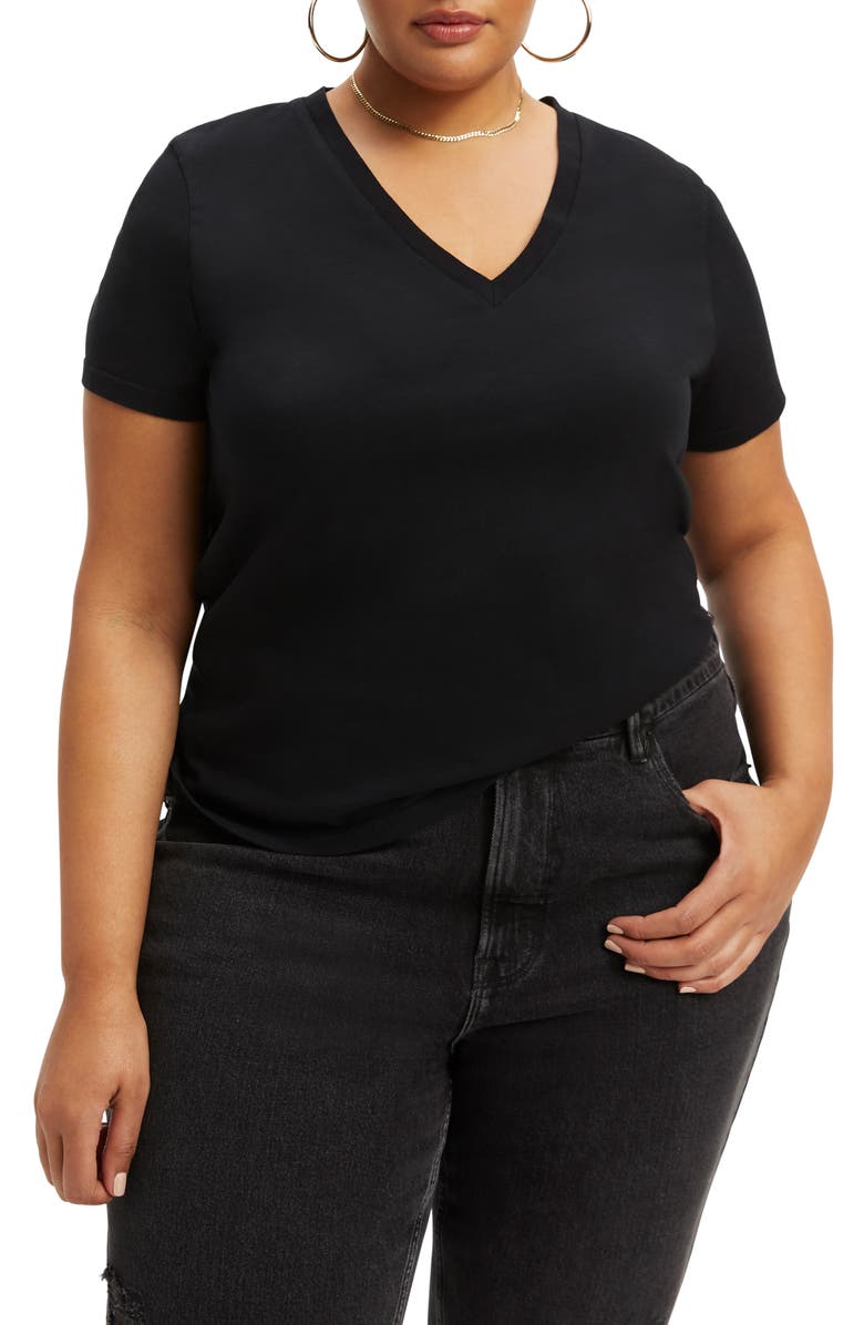 Good American V-Neck Girlfriend T-Shirt, Alternate, color, 