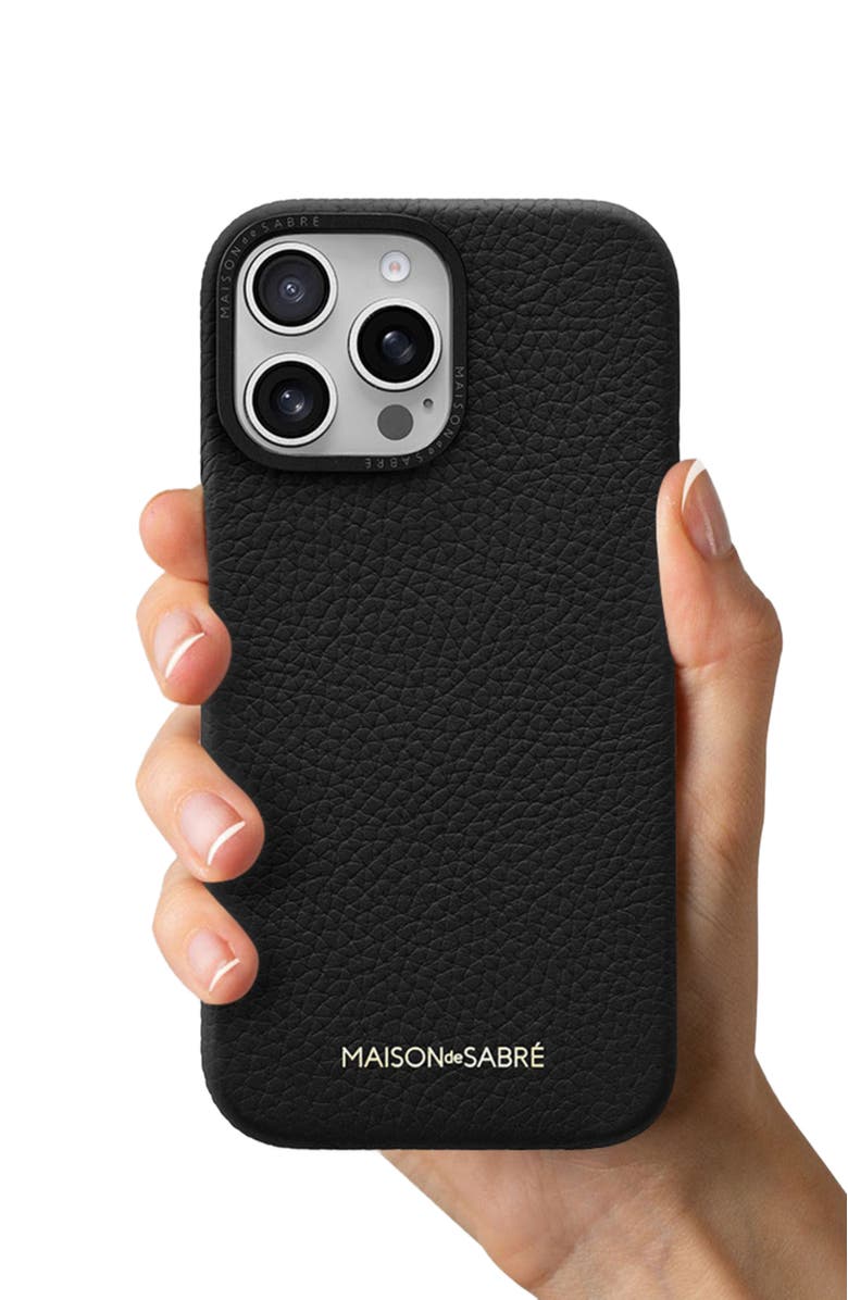 MAISON de SABRÉ Leather Phone Case, Alternate, color, Black Caviar