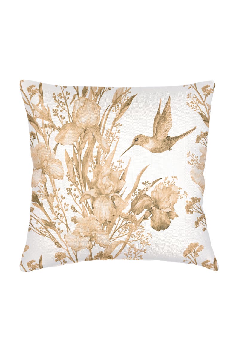 Hummingbird Garden Linen Pillow with Down Insert, Main, color, Warm Beige