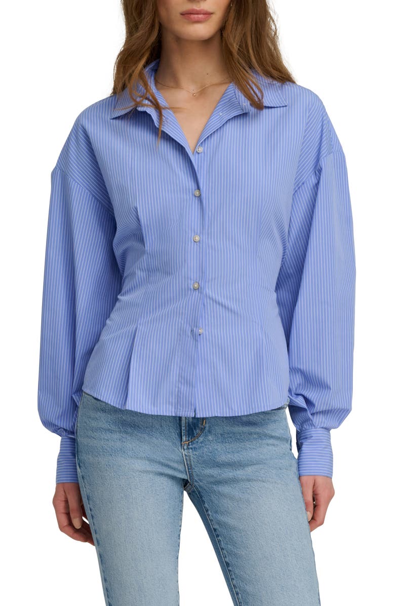 Favorite Daughter The Back Story Pleated Tie Back Shirt, Main, color, Blue/ White Stripe