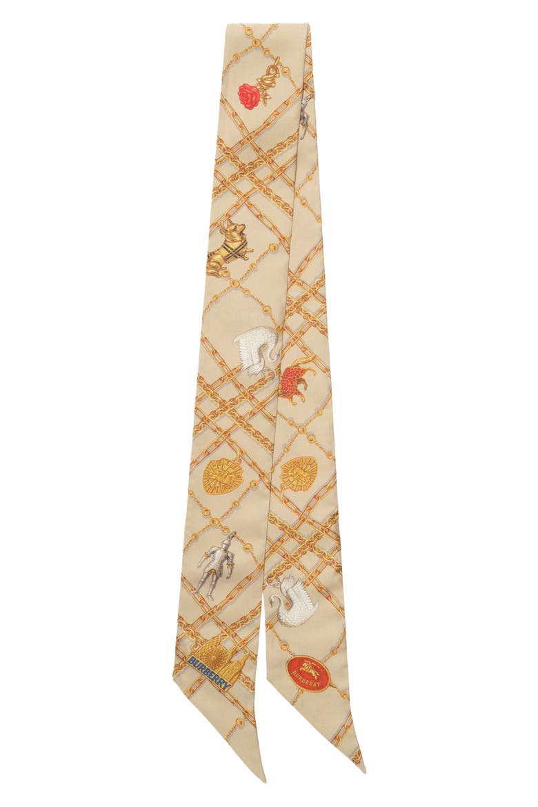 Check Charm Print Silk Skinny Scarf, Alternate, color, FINCH BROWN
