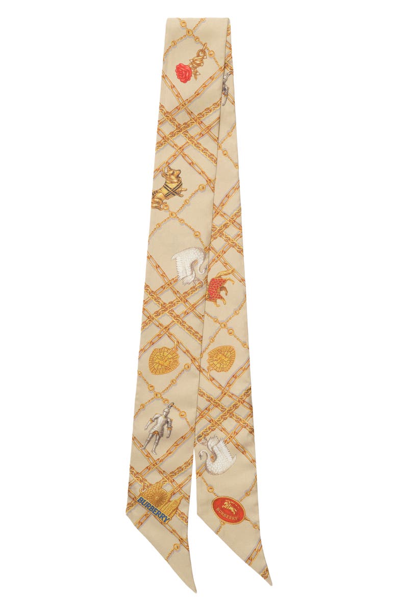 Burberry Check Charm Print Silk Skinny Scarf, Alternate, color, Finch Brown