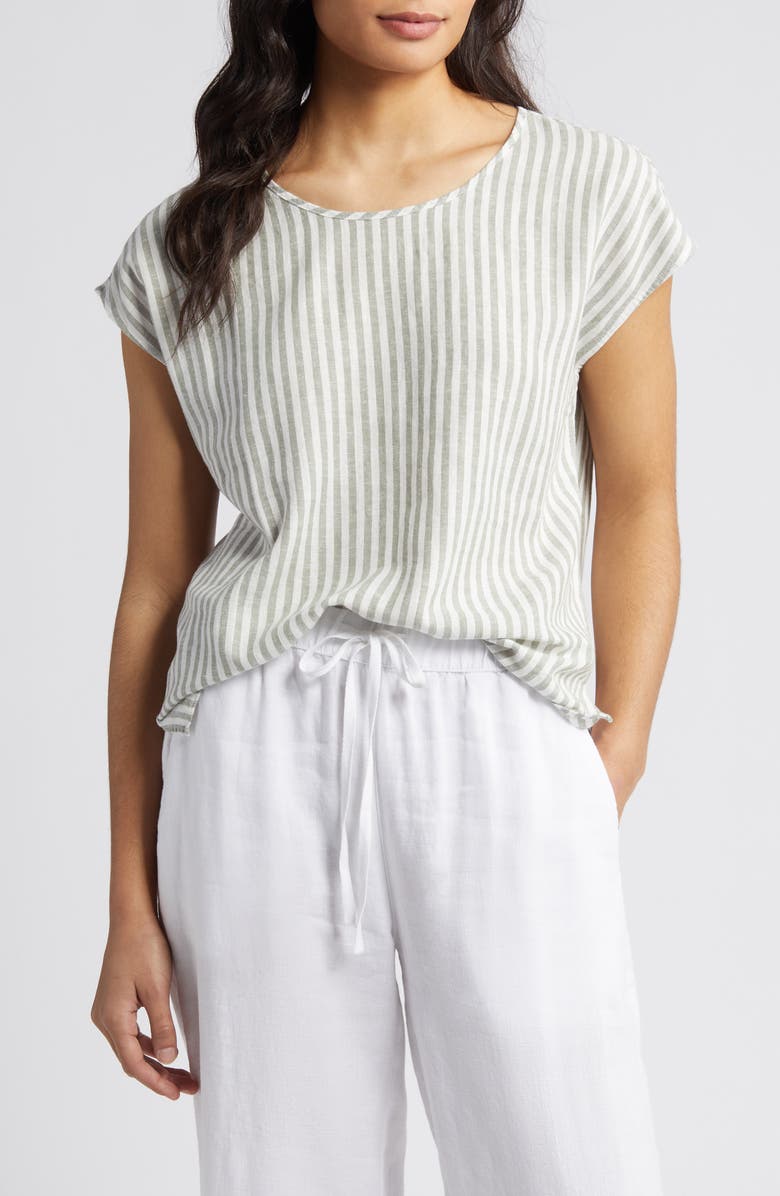 Caslon<sup>®</sup> Yarn Dye Linen Blend Top, Main, color,