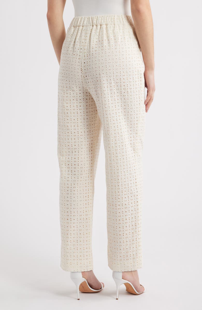 Anne Klein Cotton Eyelet Pull-On Wide Leg Pants, Alternate, color, White Dove