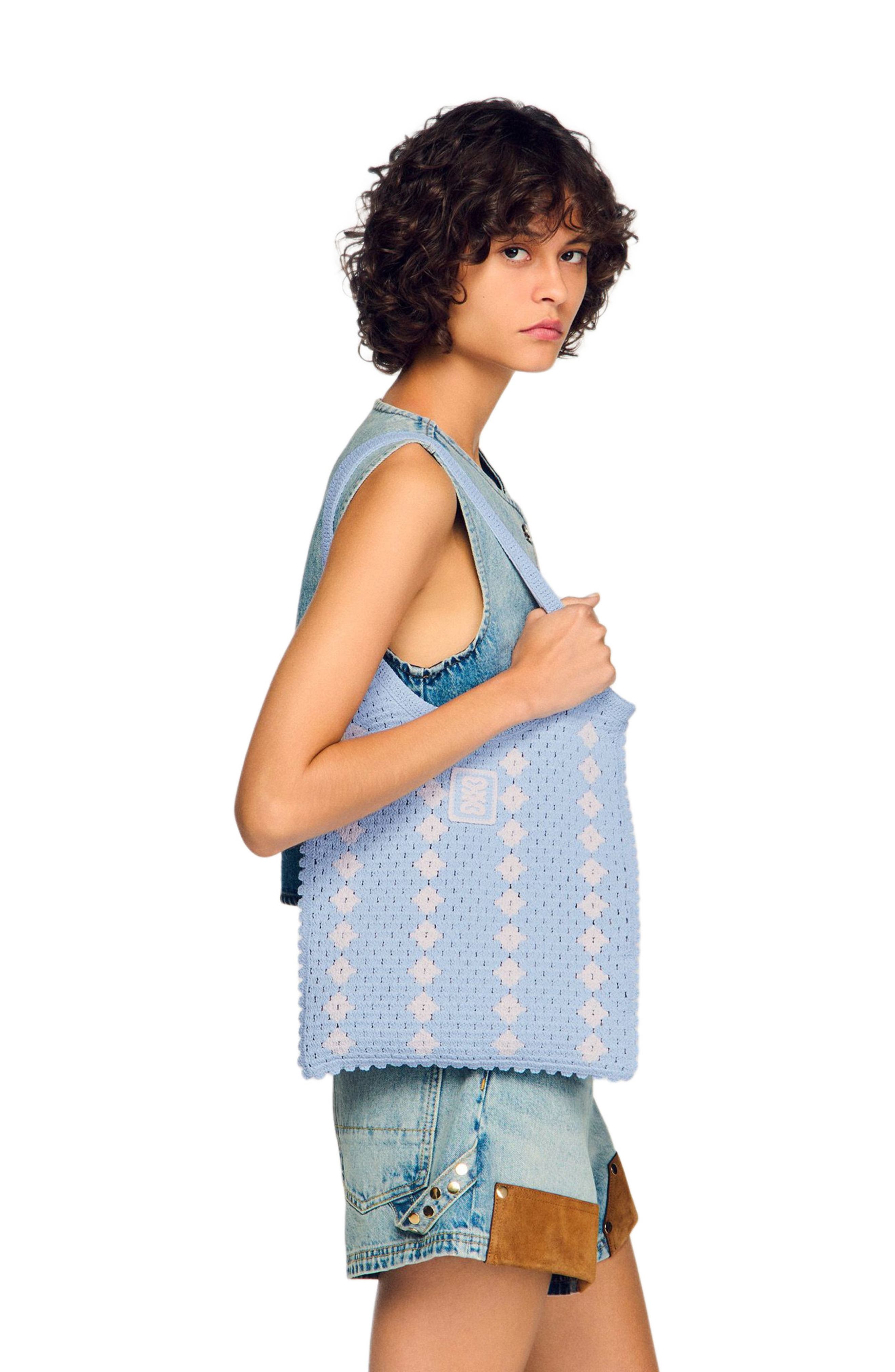 SANDRO Two-tone crochet bag, Alternate, color, Sky Blue