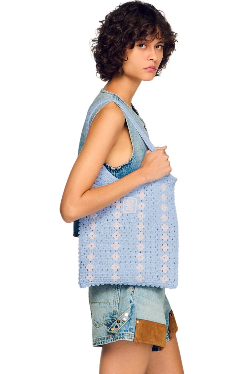 SANDRO Two-tone crochet bag, Alternate, color, Sky Blue