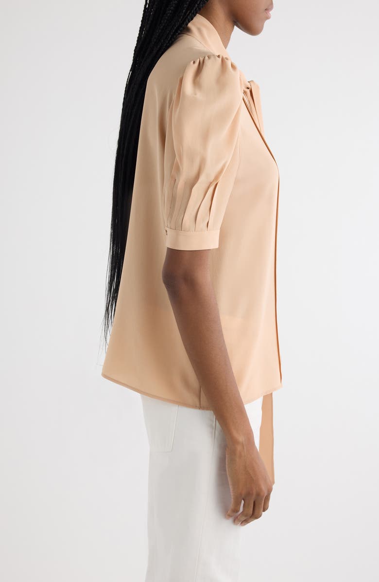Chloé Tie Neck Short Sleeve Silk Crêpe de Chine Button-Up Shirt, Alternate, color, 
