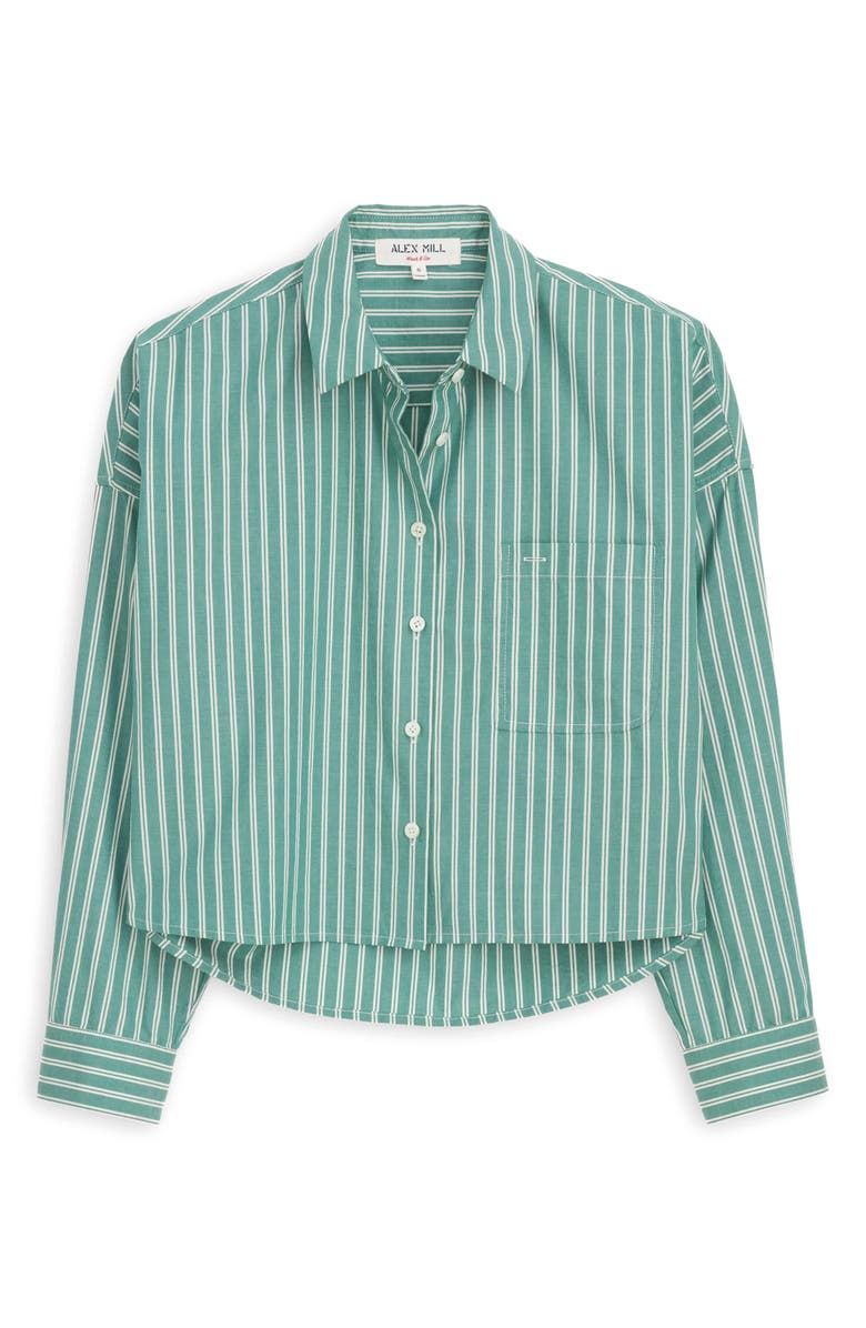 Alex Mill Jo Oxford Stripe Crop Cotton Button-Up Shirt, Alternate, color, Green/ White