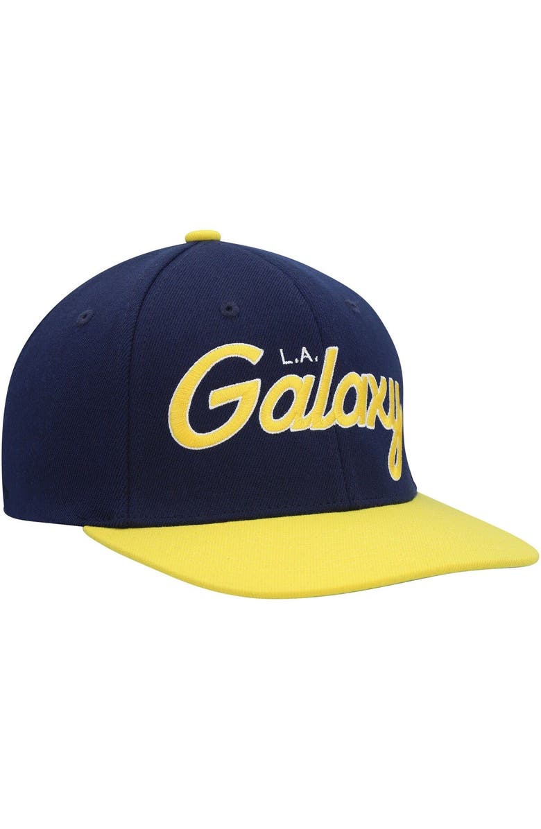 Mitchell & Ness Men's Mitchell & Ness Navy LA Galaxy Team Script 2.0 Stretch Snapback Hat, Alternate, color, 