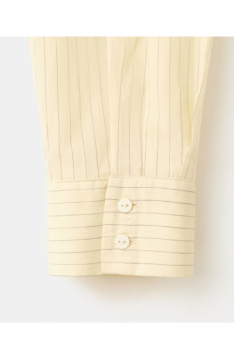 MANGO Stripe Tie Waist Cotton Blend Button-Up Shirt, Alternate, color, Pastel Yellow