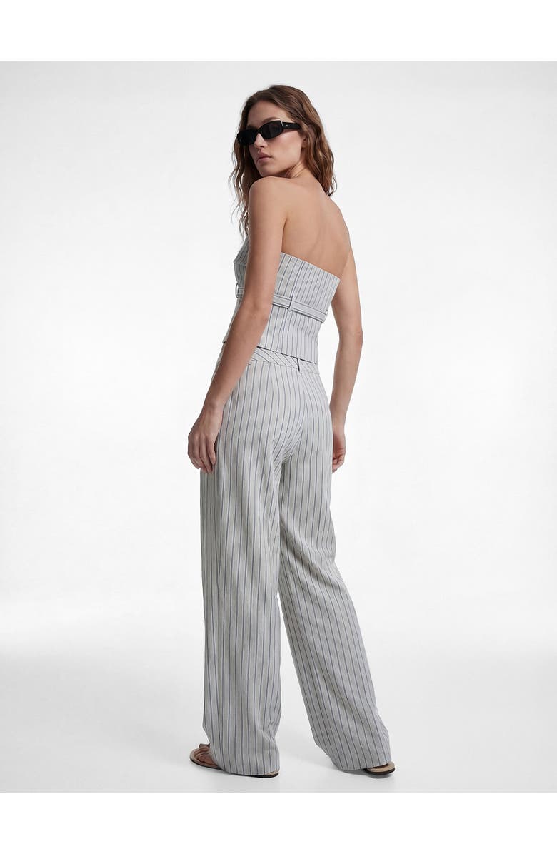 Koton Wide Leg Striped Mid-Rise Trousers, Alternate, color, Grey Stripe