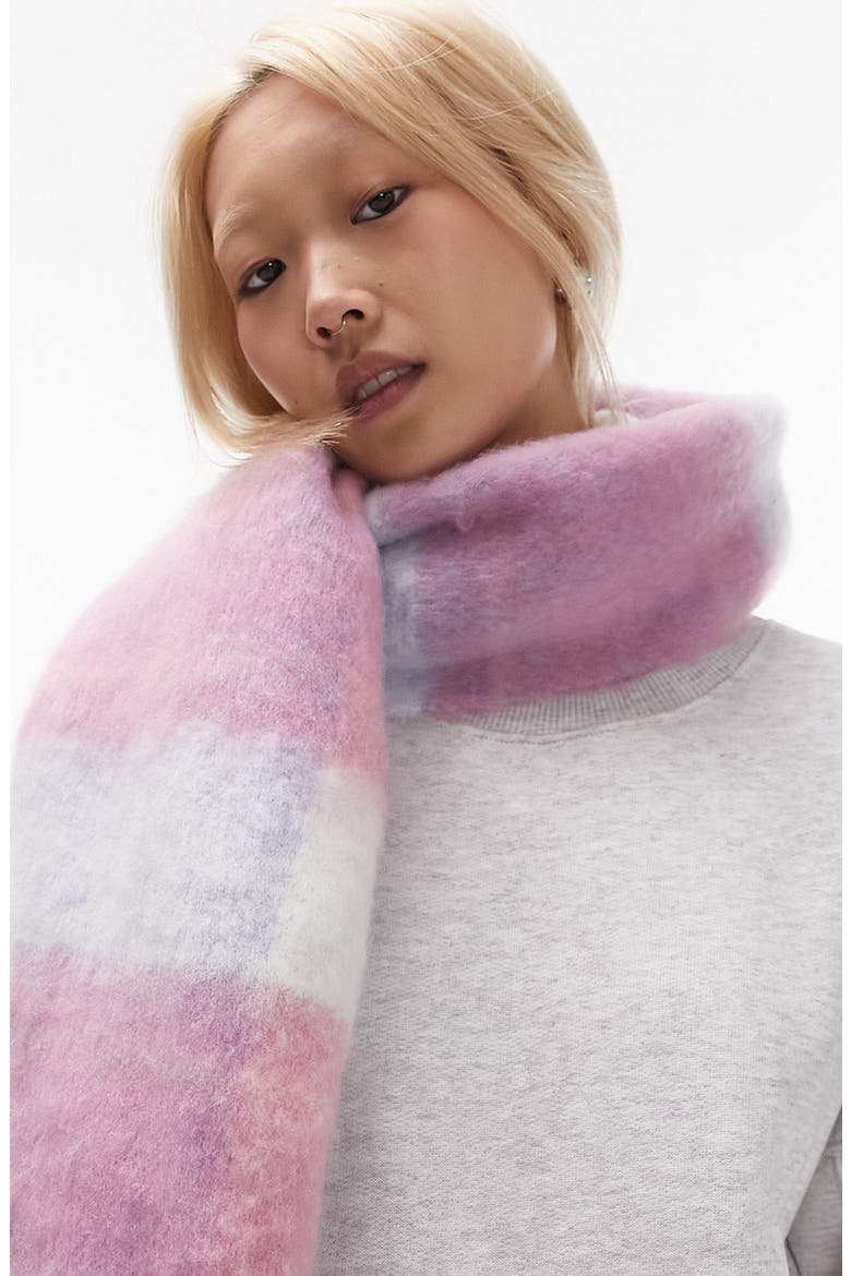 Blanket Check Fringe Scarf, Alternate, color, PINK