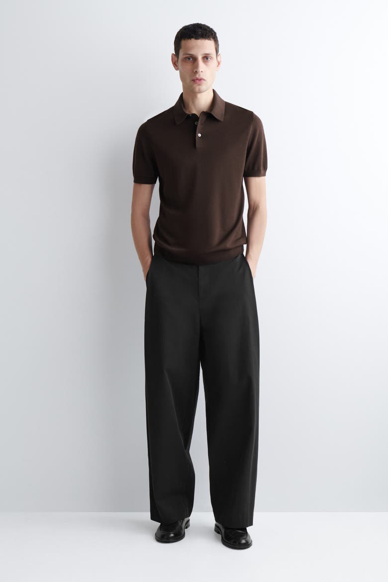Slim Knitted Silk Polo Shirt, Alternate, color, BROWN