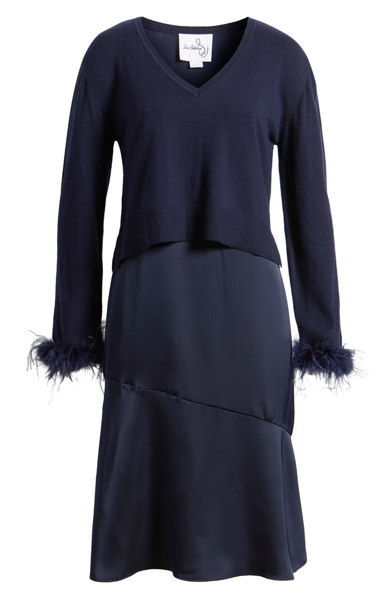 Sam Edelman Faux Feather Trim Long Sleeve Two-Piece Sweater Dress, Main, color, 