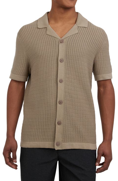 Cotton Grid Knit Camp Shirt
