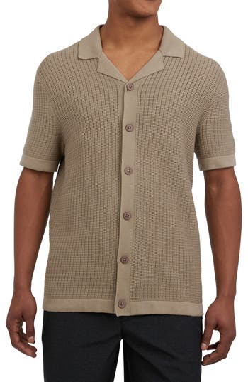 DKNY SPORTSWEAR DKNY SPORTSWEAR COTTON GRID KNIT CAMP SHIRT 