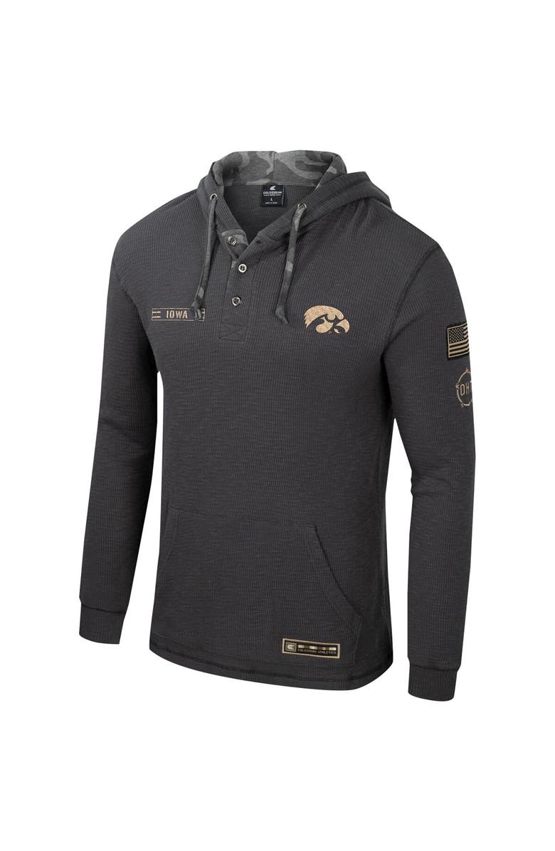 COLOSSEUM Men's Colosseum Charcoal Iowa Hawkeyes OHT Military Appreciation Henley Pullover Hoodie, Alternate, color,