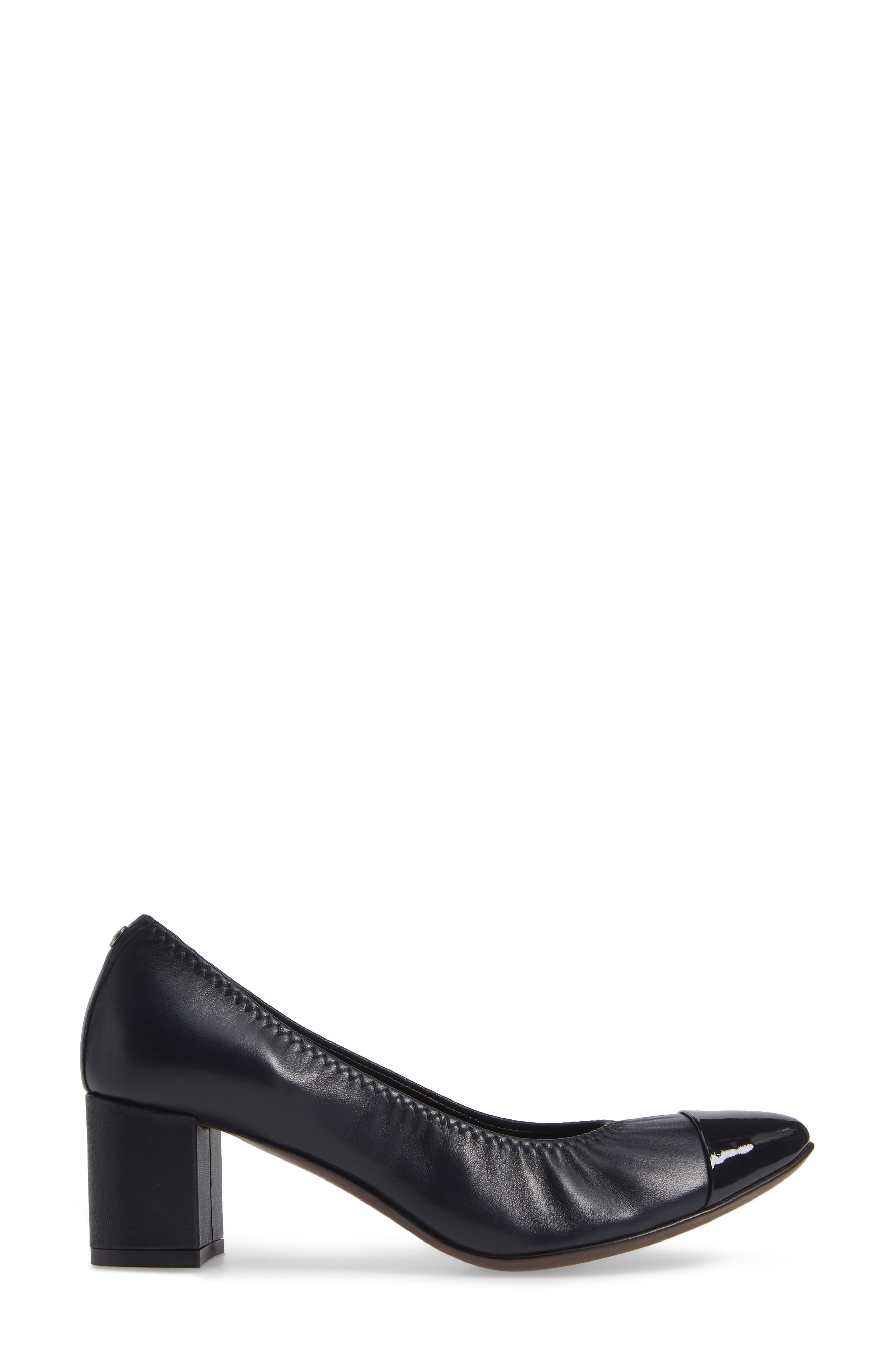Cap Toe Pump, Alternate, color, NAVY LEATHER/ NAVY PATENT CAP