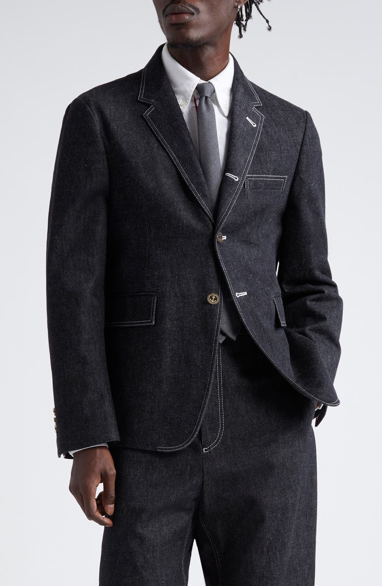 Thom Browne Unconstructred Classic Denim Sport Coat, Main, color, Black