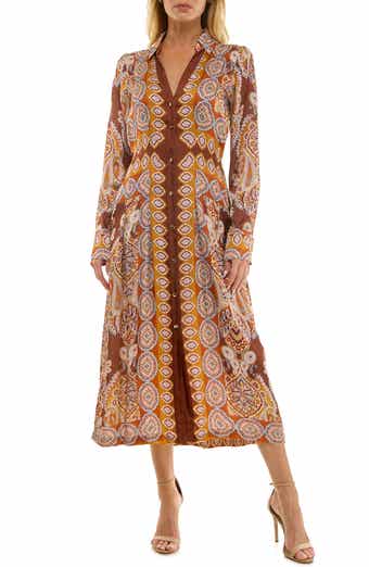 Socialite Printed Long Sleeve Midi Shirtdress