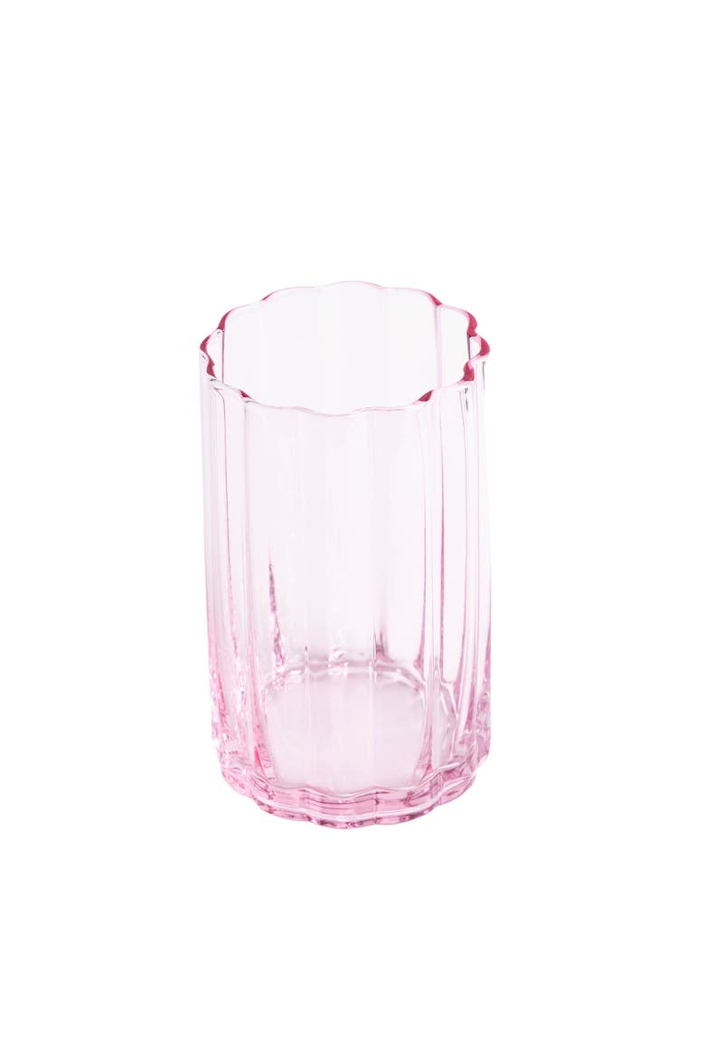 Scalloped Rim Fluted Tall Tumbler Glass, Set of 4, 16oz, Blush Pink, Main, color, pink