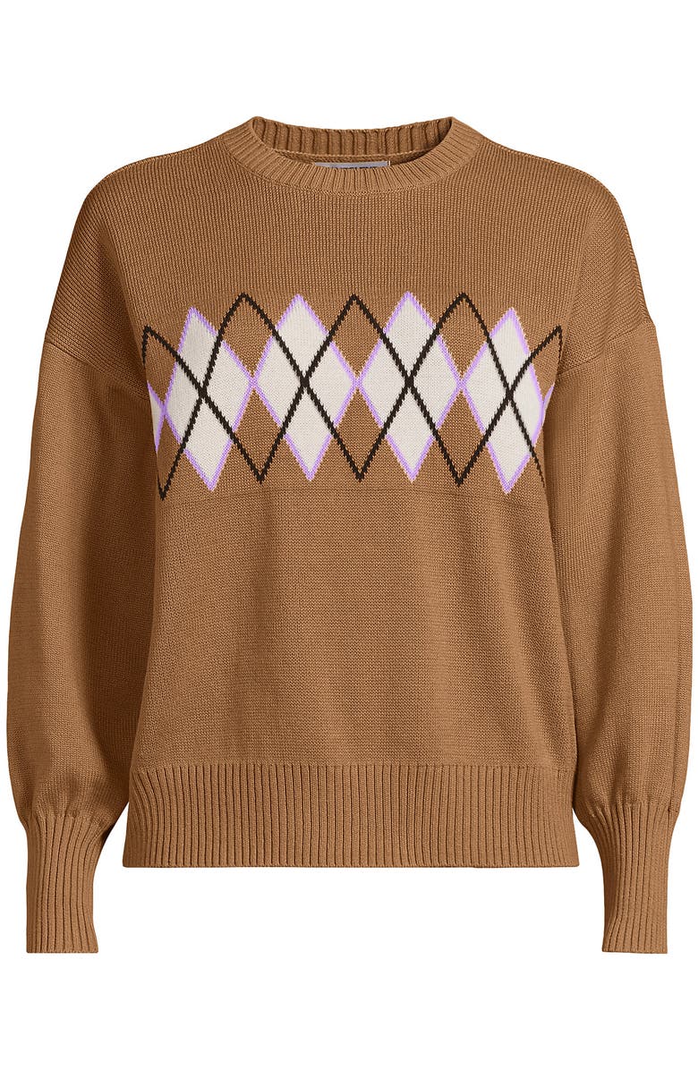 Lands' End Drifter Jersey Crewneck Sweater, Alternate, color, Canyon Camel Argyle