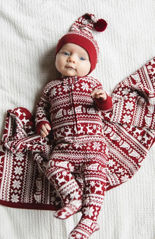 L'ovedbaby Holiday Print Fitted One-piece Organic Cotton Footie Pajamas & Hat Set