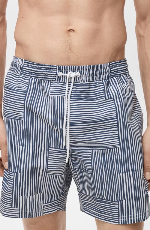 Mango Stripe Print Swim Trunks In Blue