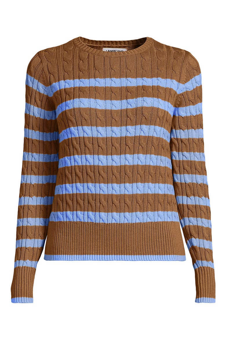 Drifter Modern Cable Crew Sweater, Alternate, color, Canyon Camel/Blue Stripe