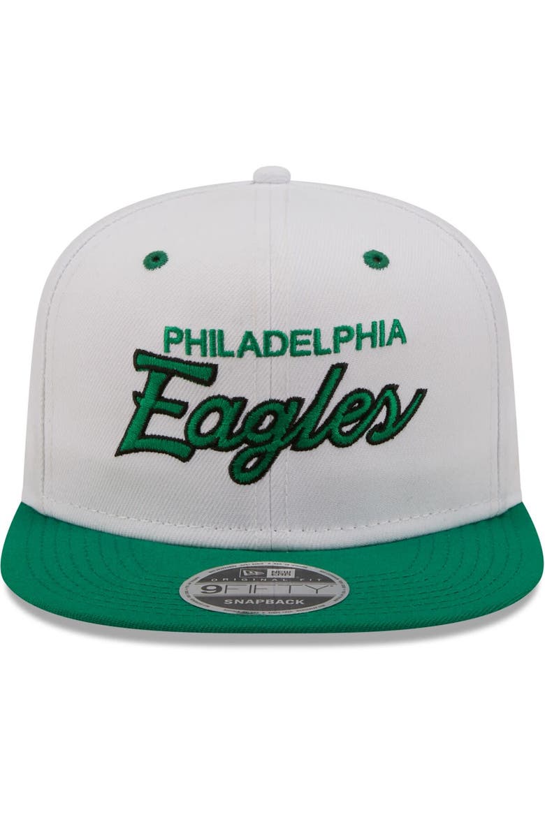 Men's New Era White/Kelly Green Philadelphia Eagles Sparky Original 9FIFTY Snapback Hat, Alternate, color, White
