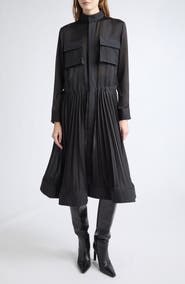 Sacai Taffeta Bonding & Satin Pleated Midi Dress