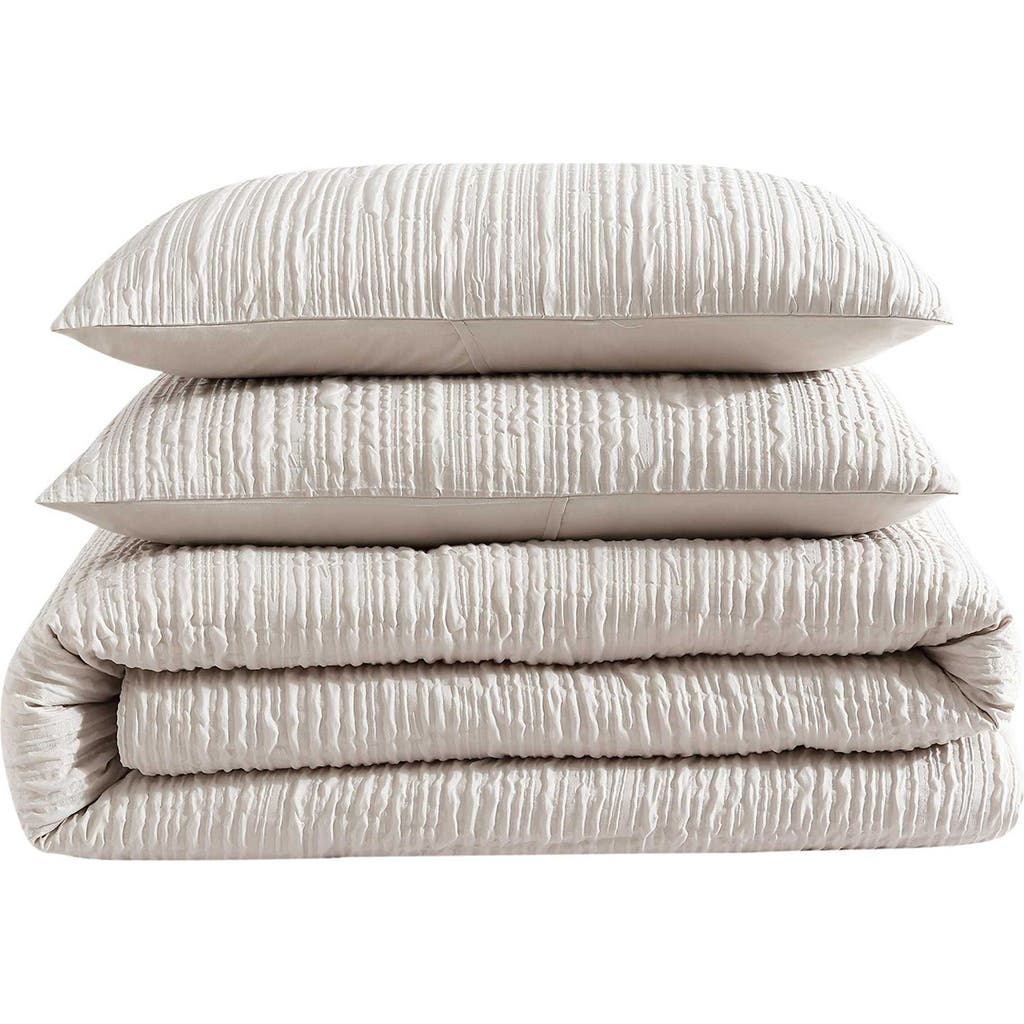 Kenneth Cole New York Serenity Wavy Lines Embossed Comforter Set In Light Beige