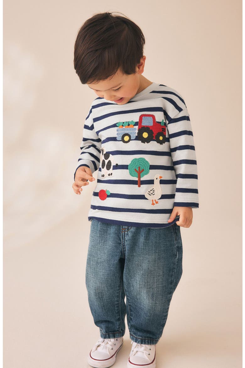Kids' Farm Appliqué Stripe Cotton Shirt, Alternate, color, MULTI